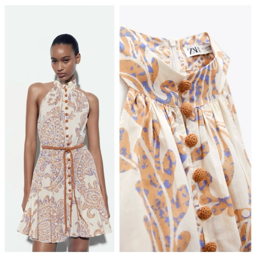 NWT ZARA BELTED PRINTED DRESS 4786/111 SIZE XS